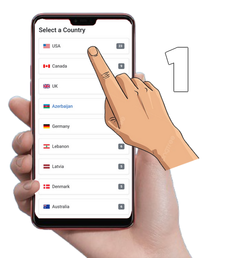 Step 1: Select a country like USA, Canada, or UK to find available numbers